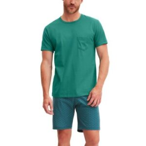 Calida Relax Imprint O Neck Short Pyjama Grön bomull Small Herr