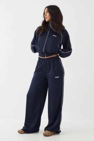 Dam DSGN Studio Tricot Pipingdetalj Raka Ben Joggers | Navy | Storlek 46