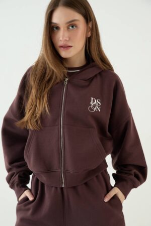 Dam Dsgn Studio Boxig Kort Zip-hoodie | Chocolate | Storlek 2XL
