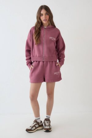 Dam Dsgn Studio Collegetröja Med Applikation Boxy Dragkedja Hoodie | Rose | Storlek 2XL