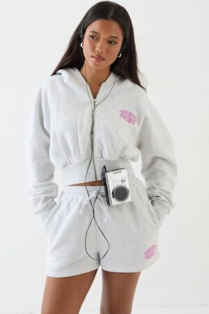 Dam Dsgn Studio Sport Bubble Boxig Crop Hoodie | Ash Grey | Storlek 2XL