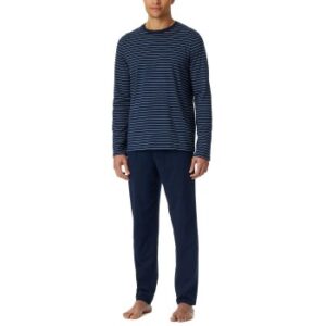 Schiesser Casual Essentials Long Pyjama Round Neck Mörkblå bomull Small Herr