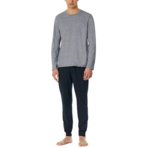 Schiesser Casual Essentials Long Pyjama With Cuffs Mörkblå bomull Small Herr