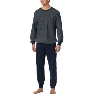 Schiesser Comfort Essentials Long Plus Pyjamas Vit/Marin bomull 4XL Herr
