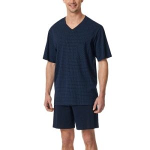 Schiesser Comfort Essentials V-Neck Short Pyjamas Mörkblå bomull Small Herr