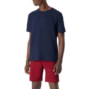 Schiesser Fashion Nightwear Short Pyjamas Marin/Röd bomull 56 Herr