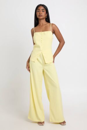 boohoo Dam Bandeau-jumpsuit Med Skräddad Vida Ben | Lemon | Storlek 44