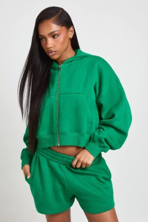 boohoo Dam Boxig Ballongärmad OverStorlekd Zip-hoodie | Green | Storlek Medium
