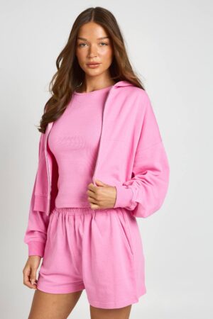 boohoo Dam Boxig Croppad Zip-hoodie | Pink | Storlek Medium