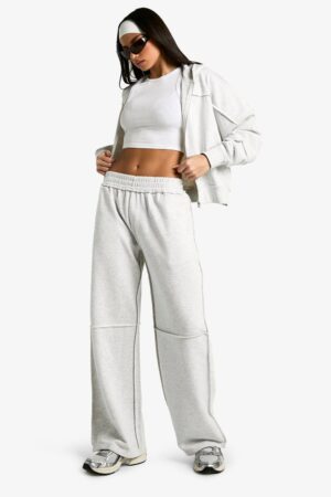boohoo Dam Breda joggers med exponerad söm | Ash Grey | Storlek Large
