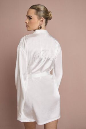 boohoo Dam Brud 'bride' Satäng Diamant Kort Morgonrock | White | Storlek 42