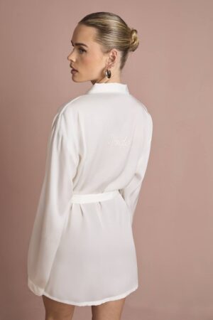 boohoo Dam Brud 'bride' Satinbroderad Kort Morgonrock | White | Storlek 48