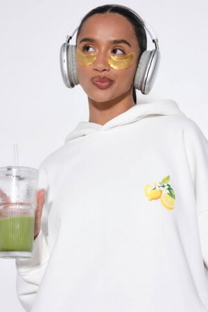boohoo Dam Citrontryckt OverStorlekd Hoodie | Ecru | Storlek Medium
