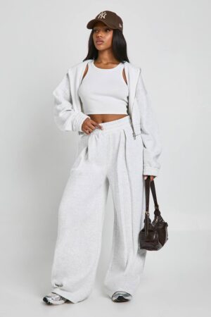 boohoo Dam Joggers med hög midja och veckdetalj, raka ben | Ash Grey | Storlek Small