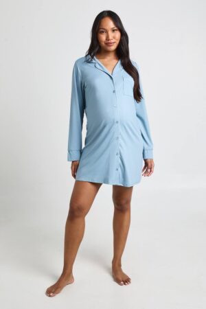 boohoo Dam Mamma Nattlinne Med Pipingdetalj | Dusty Blue | Storlek 46