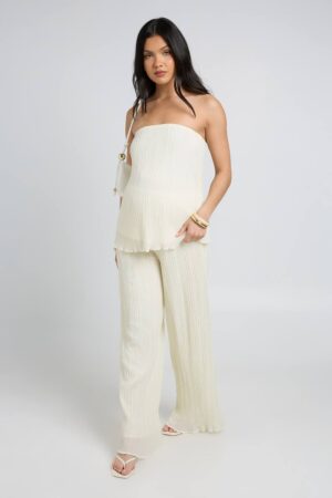 boohoo Dam Mammakläder Plisserade Vida Byxor | Cream | Storlek 46
