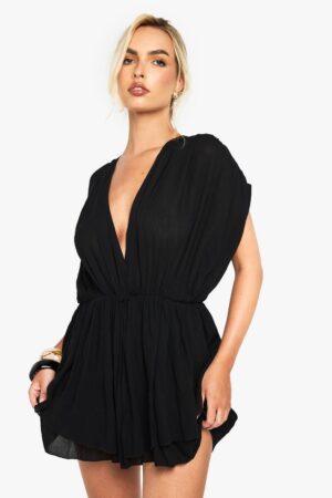 boohoo Dam Ostduksplungande flerskiktad jumpsuit | Black | Storlek 42