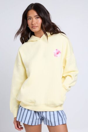 boohoo Dam OverStorlekd Hoodie Med Snäckskalstryck | Lemon | Storlek Medium