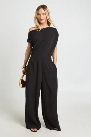 boohoo Dam Petite Asymmetrisk Jumpsuit Med Vida Ben | Black | Storlek 44
