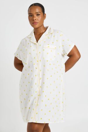 boohoo Dam Plus Citron Våffelmönstrad Nattlinne | White | Storlek 48