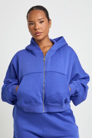 boohoo Dam Plus Core Basic Boxy Ballongärm OverStorlekd Zip-hoodie | Cobalt | Storlek 48
