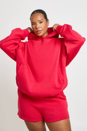boohoo Dam Plus Core Basic Raglan OverStorlekd Hoodie | Red | Storlek 48