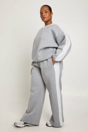 boohoo Dam Plus Side Kontrast Joggers med breda ben | Grey | Storlek 50