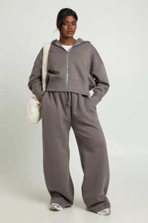 boohoo Dam Plus Wide Leg Joggers | Charcoal | Storlek 48