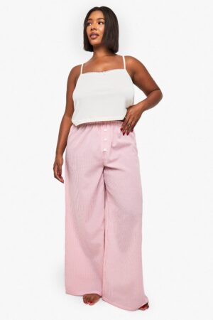 boohoo Dam Pointelleväst och pyjamas-set med byxor med vida ben | Pink | Storlek 46