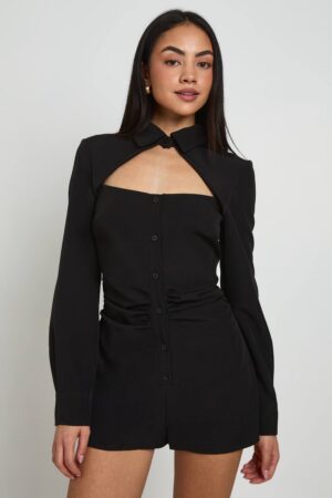 boohoo Dam Skräddarsydd Jumpsuit Med Urskuren Kragdetalj | Black | Storlek 44