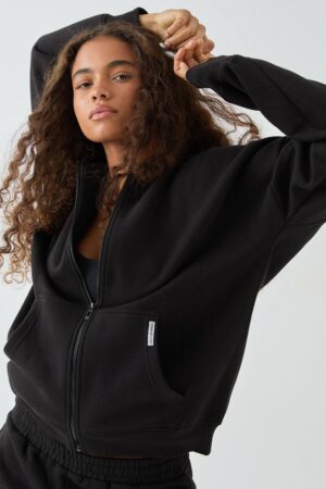 Dam DSGN Studio OverStorlekd Zip Through Hoodie | Svart | Storlek 50
