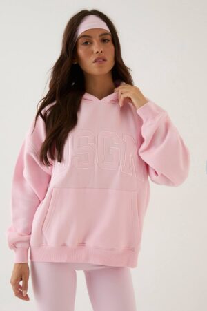 Dam Dsgn Studio Collegiate Appliqué OverStorlekd Hoodie | Babyrosa | Storlek Medium
