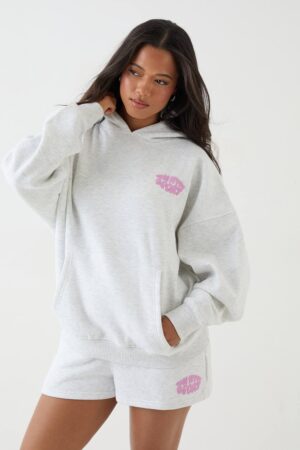 Dam Dsgn Studio Sport Bubble Slogan OverStorlek-hoodie | Askgrå | Storlek Medium