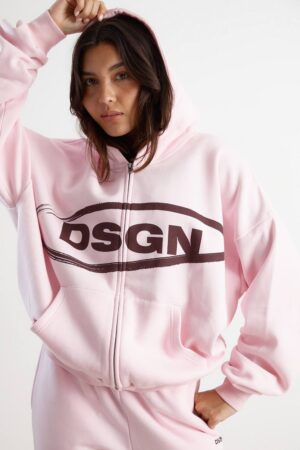 Dam Dsgn Studio Zip-hoodie I OverStorlekd Modell | Baby Pink | Storlek XS