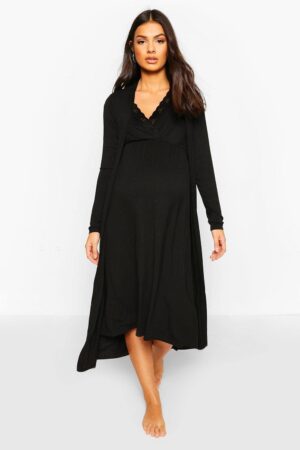 boohoo Dam Amningsnattklänning och morgonrockset för gravida | Black | Storlek 44