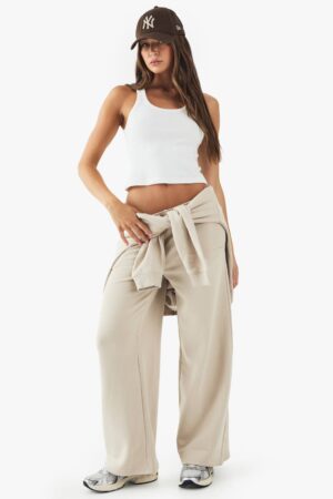 boohoo Dam DSGN Studio Broderade Joggers med Rak Passform | Stone | Storlek XL