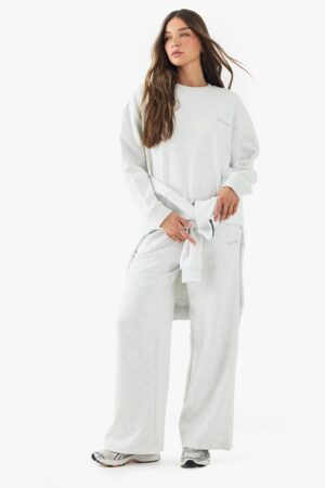 boohoo Dam DSGN Studio Broderade Rakbens-Joggers | Ash Grey | Storlek Large