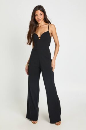 boohoo Dam Jumpsuit Med Hjärtformad Halsringning Och Vida Ben | Black | Storlek 44