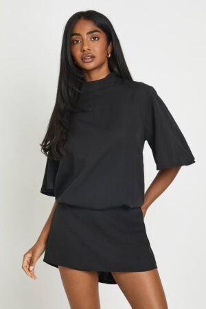 boohoo Dam Jumpsuit Med Hög Hals Och Axelvaddar I Boxig Modell | Black | Storlek 44