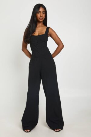 boohoo Dam Jumpsuit Med Korsettdetalj Och Vida Ben | Black | Storlek 44