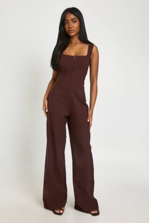 boohoo Dam Jumpsuit Med Korsettdetalj Och Vida Ben | Chocolate | Storlek 44
