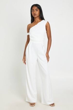 boohoo Dam Jumpsuit Med Vida Ben I Jersey-crepe Och En Axel | Cream | Storlek 44
