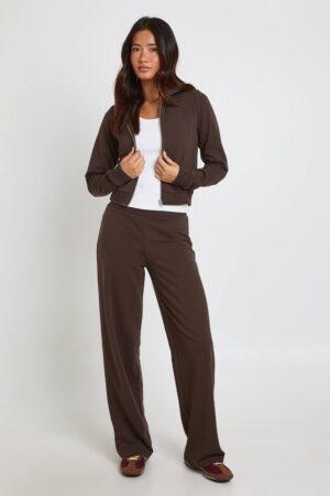 boohoo Dam Loopback Träningsoverall Med Slim Fit Zip-hoodie Och Raka Joggers | Chocolate | Storlek Medium
