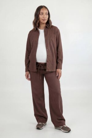 boohoo Dam Mammakläder Chambray Vida Byxor Med Dragsko | Choklad | Storlek 46