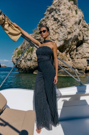 boohoo Dam Mono Prickig Jumpsuit Med Bred Byxa Och Sjal-detalj | Black | Storlek 38