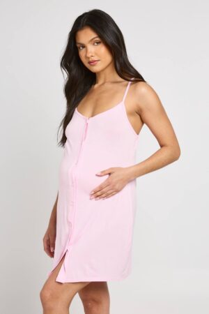boohoo Dam Nattlinne För Gravida Med Knappar Och Smala Axelband | Baby Pink | Storlek 46