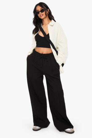 boohoo Dam Petite Pintuck Detalj Rakbenade Joggers | Black | Storlek XL