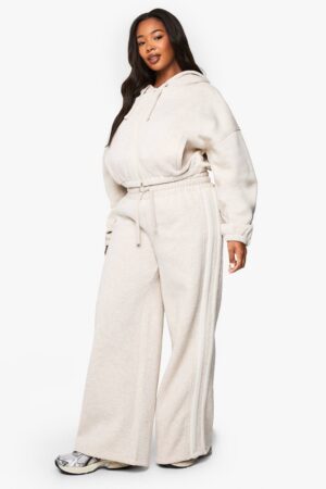 boohoo Dam Plus-Storlek joggers med sidoremsa och elastisk midja | Oatmeal | Storlek 46