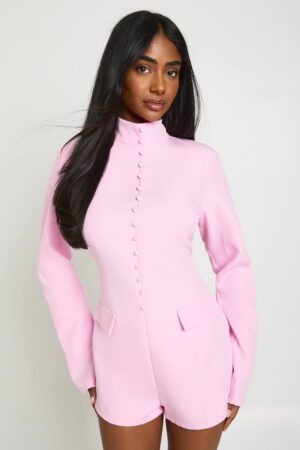 boohoo Dam Skräddarsydd Jumpsuit Med Hög Krage | Pastel Pink | Storlek 44