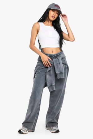 boohoo Dam Tvättade raka joggers | Kolgrå | Storlek XS